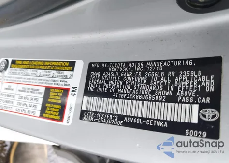 2011 Toyota Camry Le from USA, damaged, VIN 4T1BF3EK8BU685892